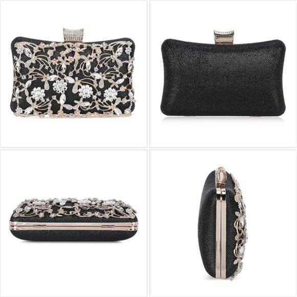 Womens Crystal Evening Clutch Bag Rhinestone Wedding Handbag Purse for Bridal - Picture 4 of 6